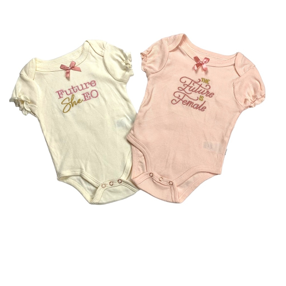 Tahari Baby Pink and Cream Set of 2 Onesies Sz 6-9 Mon